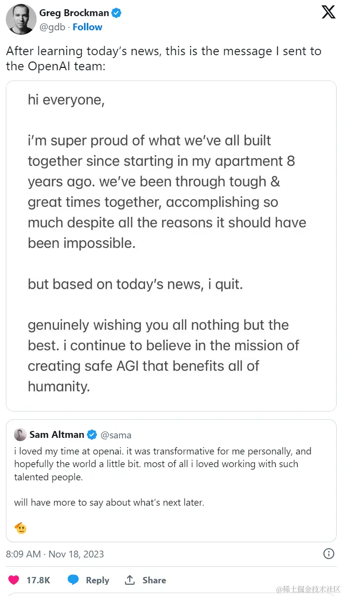 OpenAI 的 Sam Altman 辞去首席执行官职务,原因既然是:董事会不再对他的领导能力有信心